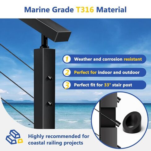 Zylorix 30 حزمة 0.35 "ID T316 زاوية غسالات ماكس لأجهزة درابزين الكابلات 5/16"، الفولاذ المقاوم للصدأ الصف البحري 33 درجة زاوية غسالات مشطوفة لمجموعة عمود حديدي كابل الدرج، أسود in Kuwait