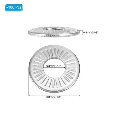 304 Stainless Steel Flat Washers, 100 Pack M3x8mm Belleville Spring Disc Washer Conical Knurled Metric Gasket for Automotive Industrial Construction in Saudi Arabia
