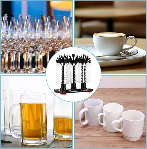 بيرسي إيفي 2 حزمة فرشاة تنظيف زجاجات المياه مع قاعدة الشفط 3 شريط شعيرات غسالة زجاجية لفرشاة غسل كوب البيرة كوب النبيذ الزجاجي القهوة 7.28 × 3.74 × 7.48 بوصة in Kuwait