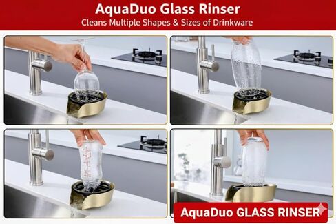 Aquatiq AquaDuo Glass Rinser and Kitchen Sink Sprayer Combo, Stainless Steel Cup Washer, Cup Cleaner for Sink, Bar Glass Rinser, Bottle Washer Sink Attachment, Glass Cleaner for Sink in Saudi Arabia