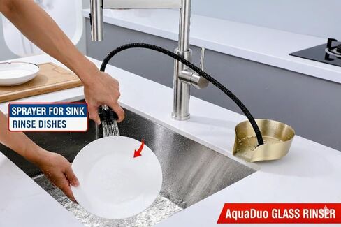 Aquatiq AquaDuo Glass Rinser and Kitchen Sink Sprayer Combo, Stainless Steel Cup Washer, Cup Cleaner for Sink, Bar Glass Rinser, Bottle Washer Sink Attachment, Glass Cleaner for Sink in Saudi Arabia