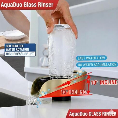 Aquatiq AquaDuo Glass Rinser and Kitchen Sink Sprayer Combo, Stainless Steel Cup Washer, Cup Cleaner for Sink, Bar Glass Rinser, Bottle Washer Sink Attachment, Glass Cleaner for Sink in Saudi Arabia