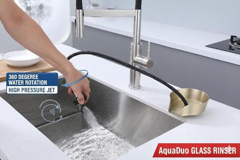 Aquatiq AquaDuo Glass Rinser and Kitchen Sink Sprayer Combo, Stainless Steel Cup Washer, Cup Cleaner for Sink, Bar Glass Rinser, Bottle Washer Sink Attachment, Glass Cleaner for Sink in Saudi Arabia
