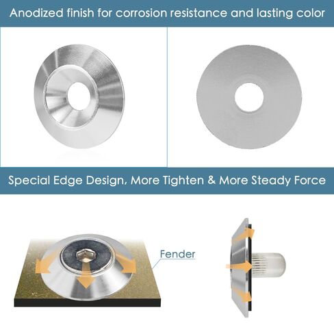 Rolling Gears 24-Piece M6 x 24mm Anodized Aluminum Tapered Washer Kit for Widebody, Fender Flares, Bumper, Mud Flaps, Engine Bay Dress-Up (Silver) in Saudi Arabia