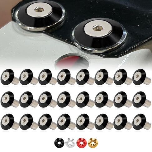 مجموعة أدوات غسيل مدببة من الألومنيوم المؤكسد 24 قطعة M6 × 24 مم من Rolling Gears للجسم العريض، مشاعل الحاجز، المصد، اللوحات الطينية، تلبيس خليج المحرك (فضي) in Saudi Arabia