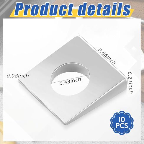 Blulu 10 Pcs 3/8'' Square Beveled Washer, 7/8'' x 7/8'' Wedge Washers Metal Shims for Leveling Carbon Steel Galvanized 2mm to 6.6mm Thick for Shim Leveling in Saudi Arabia