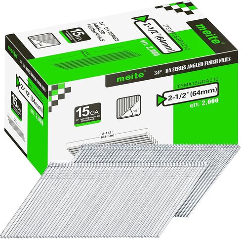 meite 15 Gauge Angled Finish Nails, 1-1/2-Inch 34 Degree DA Series Galvanized Finishing Nails for Nailer Guns - Perfect for Window Trim, Cabinet Building and Other DIY Projects (2,000 Counts) in Saudi Arabia