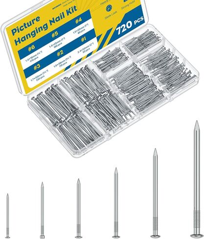 طقم تشكيلة أظافر 720 قطعة من Vibit، 6 مقاسات، أظافر معلقة للصور لفن الحائط، أظافر صغيرة لتعليق الصور، أجهزة خشبية للجدران الجافة، أظافر تشطيب أظافر الحائط لتعليق مرايا الصور in Kuwait