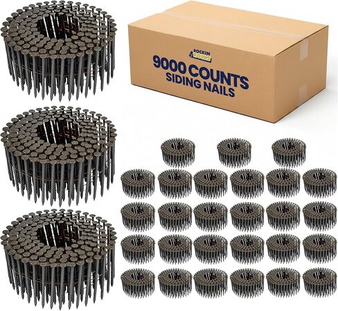 Rockin Rolls Siding Nails 2 Inch - 3600 Count – 15 Degree Wire Collated Coil Siding Nails, Full Round Head Galvanized Steel Nails, Fence Nails for Wood Fencing, Fits Siding Nailer & Coil Nail Gun in Saudi Arabia