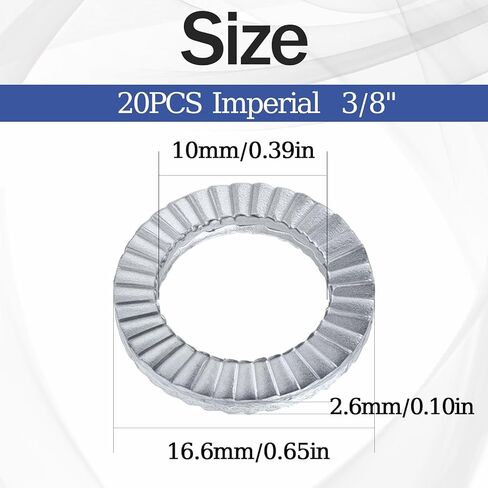 Ranstac 3/8 "غسالات قفل إسفين المنغنيز الصلب مقاومة للاهتزاز غسالات السلامة 20 قطعة HS/DP-04 in Kuwait