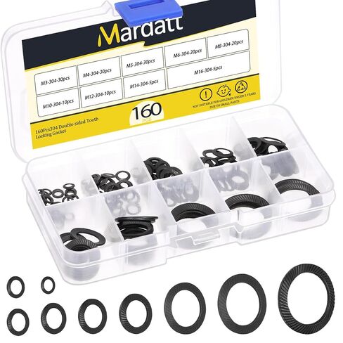Mardatt 160 قطعة M3 M4 M5 M6 M8 M10 M12 M14 M16 غسالة قفل إسفين مزدوجة الجانب، 304 غسالة زنبركية مخروطية من الفولاذ المقاوم للصدأ، غسالات أمان مقاومة للاهتزاز للمسامير in Kuwait