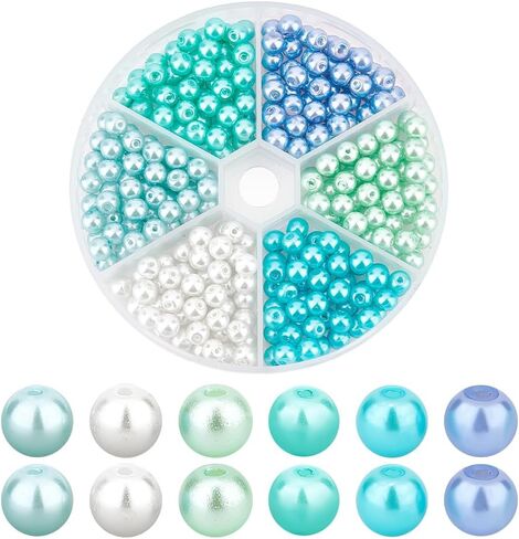 PH PandaHall 300pcs 6 Colors Blue Green Series Glass Beads, 6mm Glass Pearls Bracelet Making Kit Painted Round Spacer Beads for Jewelry Making Necklaces Bracelets DIY Crafts Supplies in Saudi Arabia