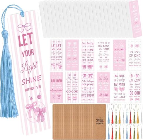 Haooryx Boho Christian Bible Diy Bookmark- 96pcs الكتاب المقدس الآية DIY إشارة مرجعية UV DTF TRANSFICER FARLY ACRYLIC TASSEL RECTRANGER ACRYLAC BOOK علامات للأطفال DIY KITTS TAGS GIFT SATS in Kuwait