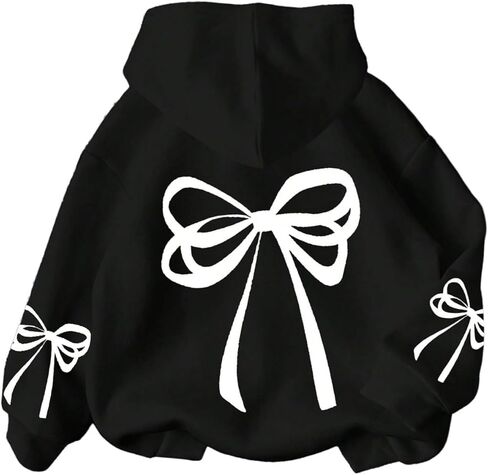 RoseSeek Girl's Bow Graphic Cute Y2K Hoodies Long Sleeve Hooded Sweatshirts Fall Pullovers Tops in Saudi Arabia