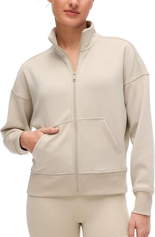 CRZ YOGA SoftAura Full Zip Sweatshirt for Women - Workout Casual Zipper Funnel Neck Sweat Shirts Jackets with Pockets in Saudi Arabia