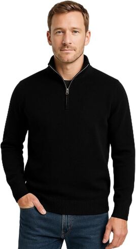 JENNIE LIU Men's 100% Cashmere Quarter Zip Sweater | Ultra-Soft, Breathable Knit for Golf & Cold Weather in Saudi Arabia