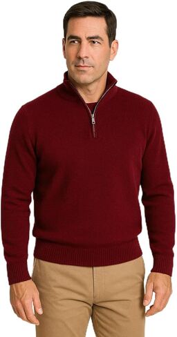 JENNIE LIU Men's 100% Cashmere Quarter Zip Sweater | Ultra-Soft, Breathable Knit for Golf & Cold Weather in Saudi Arabia