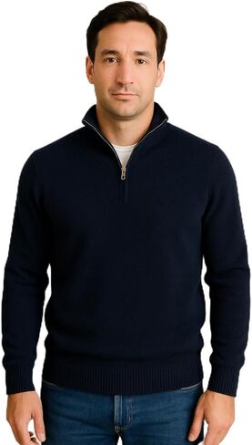 JENNIE LIU Men's 100% Cashmere Quarter Zip Sweater | Ultra-Soft, Breathable Knit for Golf & Cold Weather in Saudi Arabia