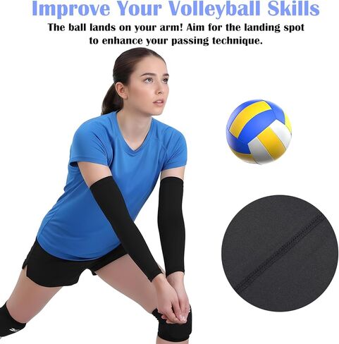 Telooco Volleyball Arm Sleeves Youth Girls Black Compression Sleeve Volleyball Arm Pads for Women Teen Girls Kids (M) in Saudi Arabia