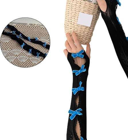 Vdaxvme Sweet Balletcore Sleeve Gloves Bows Arm Sleeves For Long Sleeve With Bows For Girls Teens Mesh Gloves White in Saudi Arabia