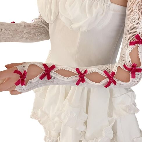 Vdaxvme Sweet Balletcore Sleeve Gloves Bows Arm Sleeves For Long Sleeve With Bows For Girls Teens Mesh Gloves White in Saudi Arabia