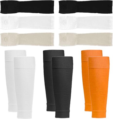 3 أزواج من الأكمام الضاغطة على ربلة الساق، جوارب ضغط بدون قدم، تأتي مع 3 أزواج من الأكمام، مناسبة للعدائين ولاعبي كرة القدم وراكبي الدراجات للجنسين (أسود، أبيض، برتقالي، مقاس واحد) in Kuwait