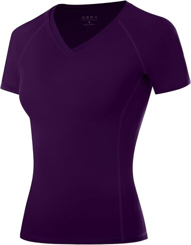 Roadbox Women's Compression Shirt Short Sleeve V Neck Workout Tops Quick Dry Athletic Gym Base Layer for Yoga Running Sports in Saudi Arabia