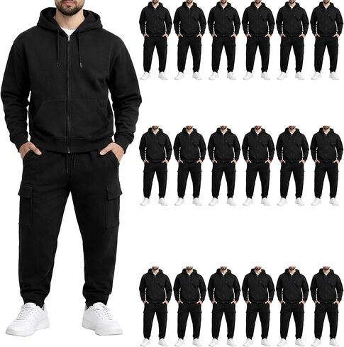 BILLIONHATS 18 Pack Wholesale Zipper Hoodie & Cargo Jogger Pants for Men Bulk Sweatsuit Sets ASSORTED SIZES For Donation in Saudi Arabia