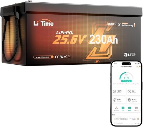 LiTime 24V 50Ah Bluetooth Low-Temp Protection LiFePO4 Battery Buit in 50A BMS, Group 24 Deep Cycle Lithium Iron Phosphate Battery Perfect for Trolling Motors,Yacht, Marine, Boat, RV,Fishing Finder in Kuwait