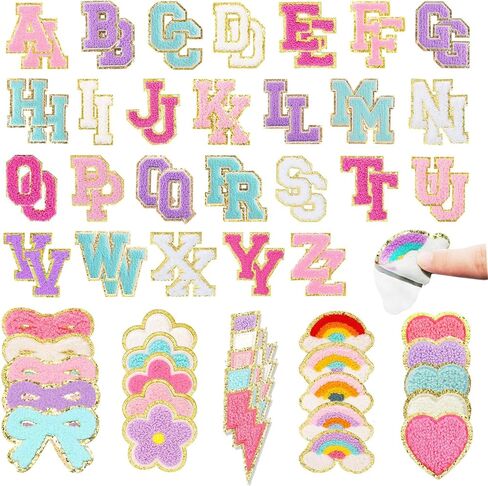 50 Pcs Self Adhesive Chenille Patches for DIY Clothing, Paw Print Smile Face Heart Sew on Sticker for Clothing Fabric Jackets Jeans Repair in Kuwait