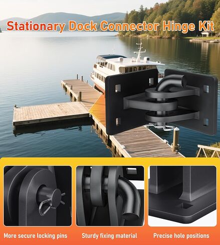 Stationary Edge Floating Dock Connector Hinge Kit with 4x4 Corner Bracket, Black Heavy-Duty Boat Dock Hinges Hardware Brackets, Metal Antirust Coating T Style Backer Plate Dock Brackets Hardware in Saudi Arabia