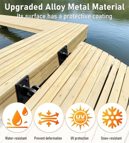 Stationary Edge Floating Dock Connector Hinge Kit with 4x4 Corner Bracket, Black Heavy-Duty Boat Dock Hinges Hardware Brackets, Metal Antirust Coating T Style Backer Plate Dock Brackets Hardware in Saudi Arabia