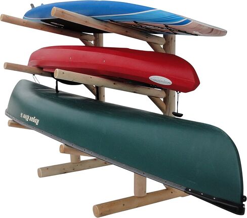 Hitch Exclusives 3-Place Low Freestanding Rack, Holds 2 Canoes + 1 Kayak/SUP/Surfboard, Garage or Outdoor Storage – Natural in Kuwait