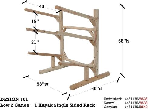 Hitch Exclusives 3-Place Low Freestanding Rack, Holds 2 Canoes + 1 Kayak/SUP/Surfboard, Garage or Outdoor Storage – Natural in Kuwait