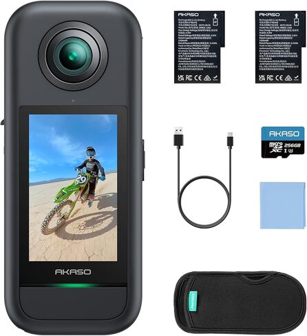 AKASO 360 Weatherproof 360° Action Camera Creator Combo- 5.7K 360 Video with 1/2" 48MP Sensors, 72MP 360 Photo, 360-SuperSmooth, Touchscreen, Invisible Selfie Stick, 360° Horizon Lock, AI Tracking in Kuwait