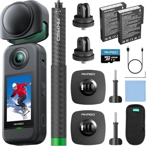 AKASO 360 Weatherproof 360° Action Camera Creator Combo- 5.7K 360 Video with 1/2" 48MP Sensors, 72MP 360 Photo, 360-SuperSmooth, Touchscreen, Invisible Selfie Stick, 360° Horizon Lock, AI Tracking in Kuwait