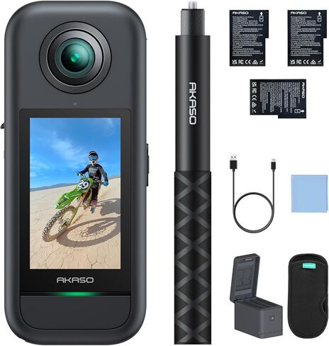 AKASO 360 Weatherproof 360° Action Camera Creator Combo- 5.7K 360 Video with 1/2" 48MP Sensors, 72MP 360 Photo, 360-SuperSmooth, Touchscreen, Invisible Selfie Stick, 360° Horizon Lock, AI Tracking in Saudi Arabia