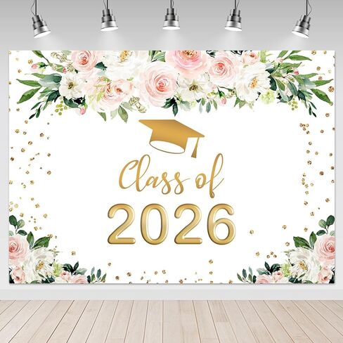 Mocsicka 2025 خلفية التخرج 7x5ft الأزهار تهانينا فئة 2025 خلفيات الصور الأزهار الذهب الذهبي التخرج الخلفية التصوير الفوتوغرافي in Kuwait