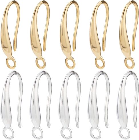 SUNNYCLUE 1 Box 80Pcs 4 Styles French Fish Hook Earring Findings Stainless Steel Ear Wire Hooks Metal 18K Gold Plated Silver Wide Earrings Hook Wires with Vertical Loop for Jewelry Making DIY Crafts in Kuwait