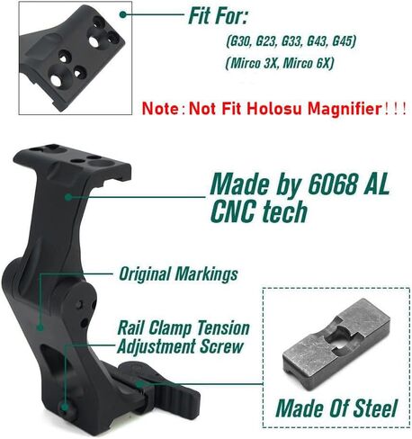 ORPUNA Flip Up 2.91" Magnifier Scope Mount with 8 Slots Red Dot Sight Riser Mount Heighten Base Combo，Compatible with G33 G43 G45 3X 5X Etc Magnifier、EXPS3 558 8T Etc Holographic Sight，for 20mm Rail in Saudi Arabia