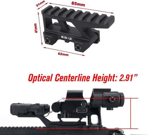 ORPUNA Flip Up 2.91" Magnifier Scope Mount with 8 Slots Red Dot Sight Riser Mount Heighten Base Combo，Compatible with G33 G43 G45 3X 5X Etc Magnifier、EXPS3 558 8T Etc Holographic Sight，for 20mm Rail in Saudi Arabia