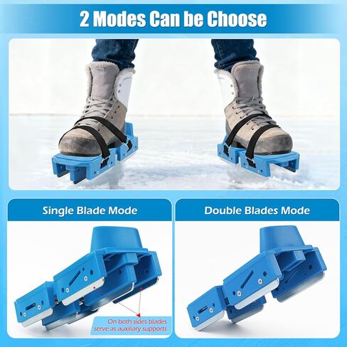 Tryly 1/2 Pairs Upgraded Toddler Ice Skates, Kids Adjustable 2-in-1 Double & Single Convertible Blade Skates with Hook and Loop Fastener Straps for Winter Toddler Training Shoes Beginner in Saudi Arabia