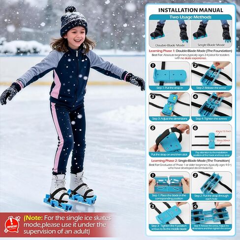 Tryly 1/2 Pairs Upgraded Toddler Ice Skates, Kids Adjustable 2-in-1 Double & Single Convertible Blade Skates with Hook and Loop Fastener Straps for Winter Toddler Training Shoes Beginner in Saudi Arabia