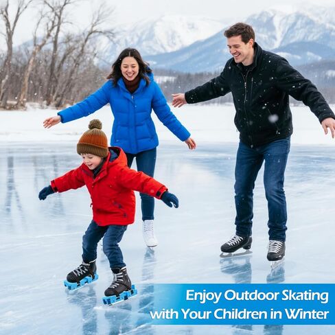 Tryly 1/2 Pairs Upgraded Toddler Ice Skates, Kids Adjustable 2-in-1 Double & Single Convertible Blade Skates with Hook and Loop Fastener Straps for Winter Toddler Training Shoes Beginner in Saudi Arabia