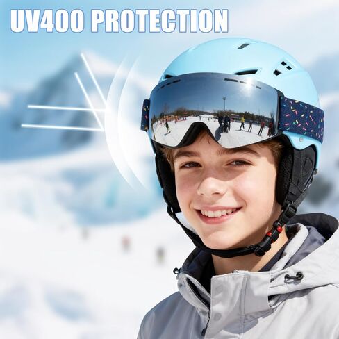 نظارات التزلج MXJ Gear Kids، نظارات OTG على الجليد للأولاد والبنات، نظارات ثلج مضادة للضباب UV400 للتزلج والرياضات الشتوية الخارجية in Kuwait