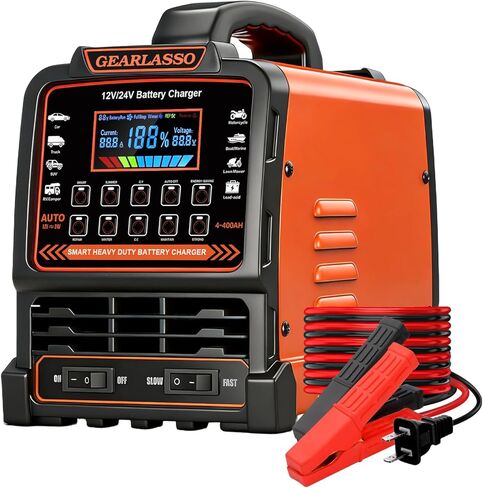 12V 24V Car Battery Charger Heavy Duty, 0-15A Automatic Battery Maintainer with Auto Shutoffs, Repair and Winter Mode, Smart Trickle Charger for Car Truck Motorcycle RV AGM Deep Cycle in Kuwait
