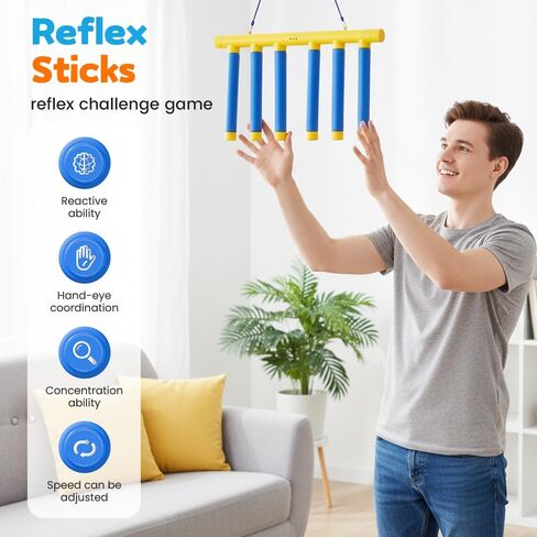 NEKSKA Reflex Sticks Rebounce Game, Reflex Challenge Game, Falling Sticks Reaction Time Trainer with Adjustable Speed Modes for Home, Office & Team Activities (Yellow) in Saudi Arabia