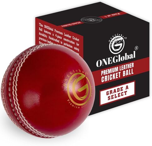 ONEGlobal Select Leather Cricket Ball | 100% Handcrafted, 156g - 5.5oz, 4-Piece Construction | Ideal for T20, Net Practice, Training etc. in Kuwait