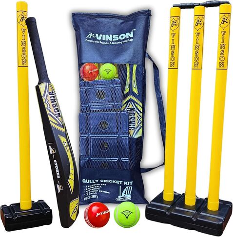 Vinson Junior Cricket Kit Set - Pack Includes Stumps, Wickets, Stands, Bat and Ball | Durable Constructions & Designed for Juniors | Indoor & Outdoor Cricket Playing Set for Kids | Birthday Gift in Kuwait