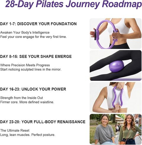 ElaraFit Home Pilates Ring and Ball Set للنساء مع 5 أشرطة مقاومة 13 بوصة مجموعة أدوات أساسية للتمرين على شكل دائرة سحرية للمبتدئين، تنغيم الجسم بالكامل وتشكيل جسمك مع روتين يومي لمدة 15 دقيقة in Kuwait